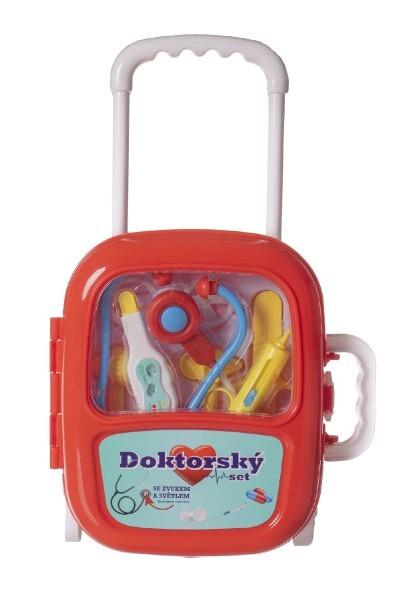 Sada doktor/lekár plast so stetoskopom na batérie v plastovom kufríku na kolieskach