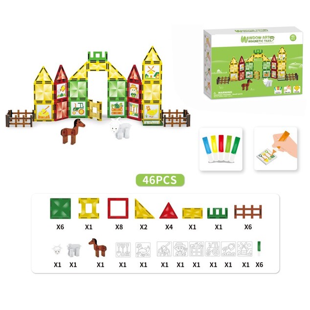 Magnetická stavebnica - Farma s maľovaním 46 ks