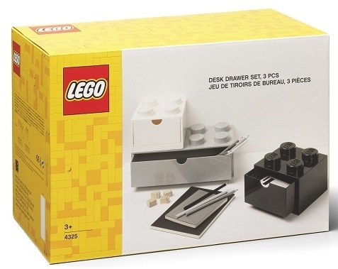 LEGO® stolné boxy so zásuvkou Multi-Pack 3 ks - čierna, biela, šedá