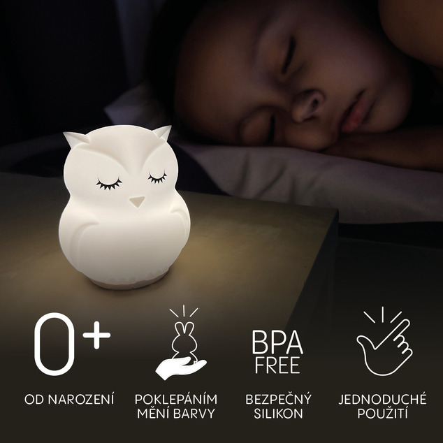 Silikónová nočná LED lampa veľkosť M, Owl