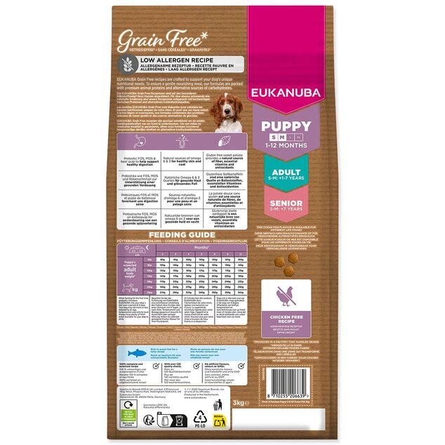 Krmivo EUKANUBA Grain Free Puppy Small &amp; Medium rich in ocean fish 3 kg