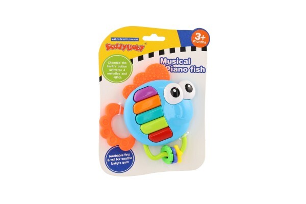 Hrkálka/hryzadlo ryba piánko plast 14x14cm na batérie so zvukom a svetlom