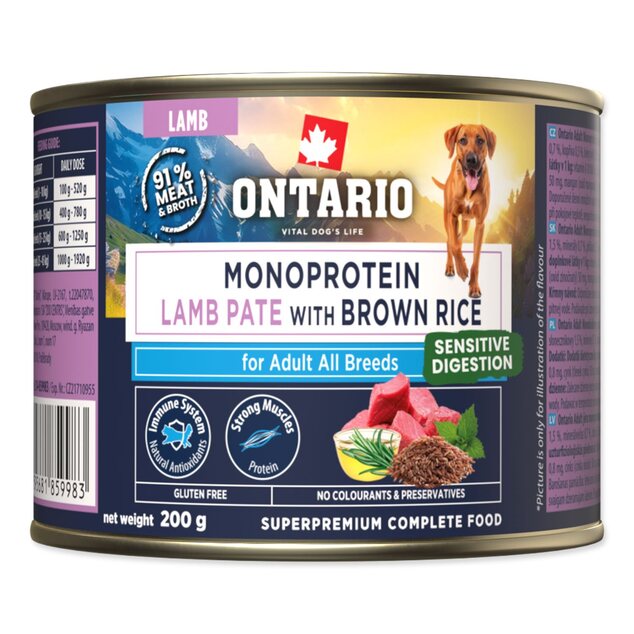 Konzerva Ontario Adult monoprotein jahňacie paté s hnedou ryžou200g