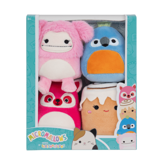 SQUISHMALLOWS Micromallows 4Pack - Mýval, Bigfoot, Ara, Skořicová rolka