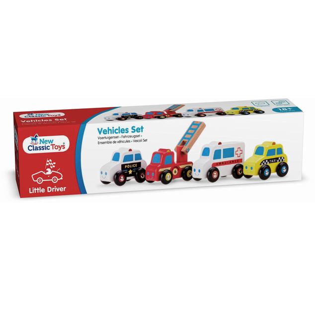 New Classic Toys Sada drevených mini vozidiel - 4 ks