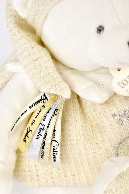 Doudou Darčeková sada Plyšový ľadový medvedík s krúžkom 30 cm béžový