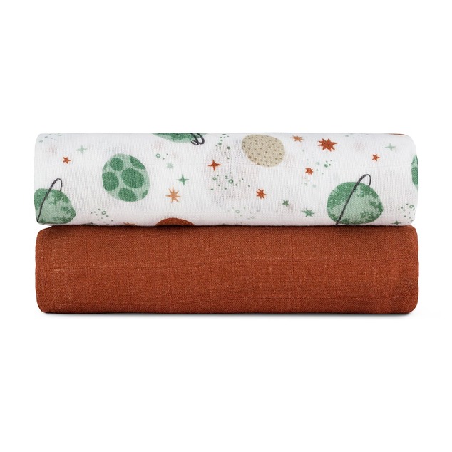 PETITE&amp;MARS Bambus Musselin Decke 2er-Set Misty Celestial Planets 120 x 120 cm