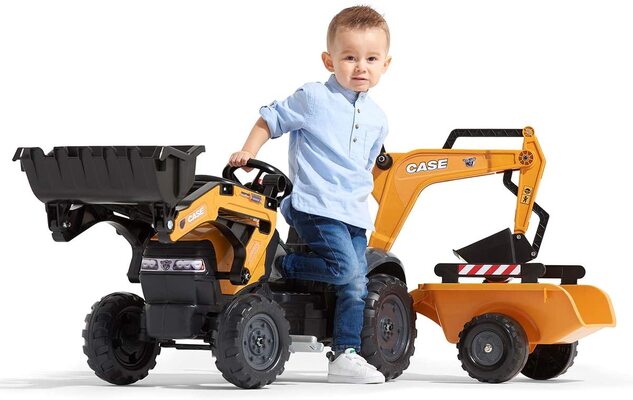 Falk Šlapací traktor 967N Case CE s nakladačom, rypadlom a vlečkou
