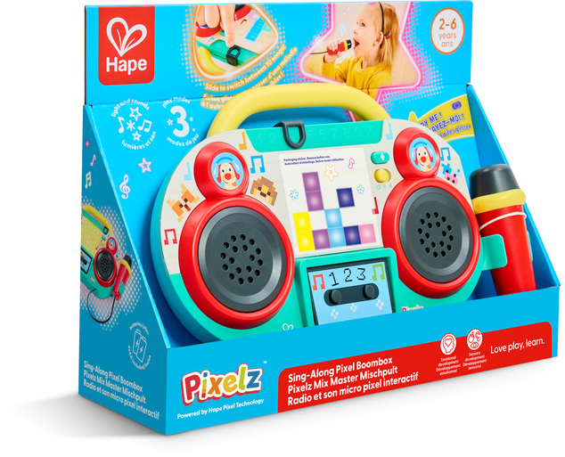 Hape Boombox rádio s mikrofónom Pixelz - so svetelnými a zvukovými efektmi