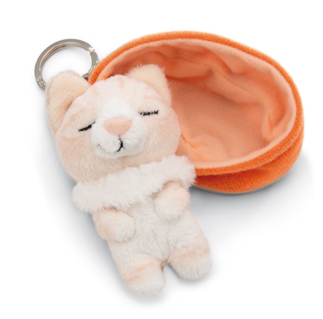 NICI kľúčenka spiaca Mačička béžová 12 cm, oranžový košík, GREEN