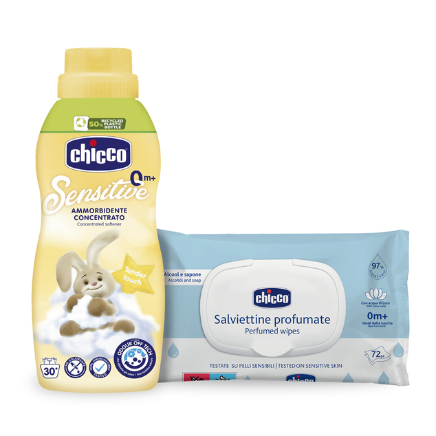 CHICCO Suavizante concentrado Toque suave 750 ml + toallitas húmedas 72 uds gratis