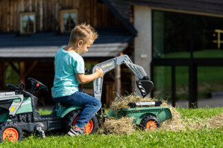 Falk Šliapací traktor Vintage 2054N s lyžicou, bagrom a prívesom, zelený