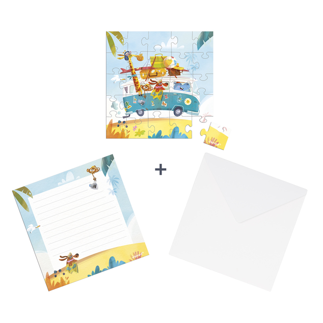 Janod Blahoželanie k narodeninám s puzzle Na cestách