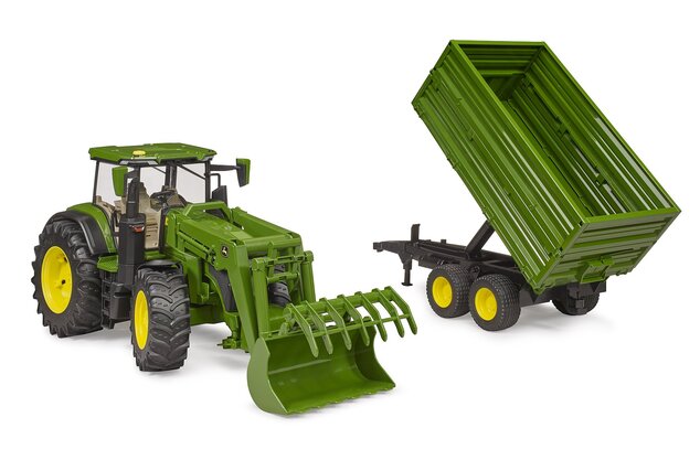 Bruder Traktor John Deere s predným nakladačom a sklápacím prívesom