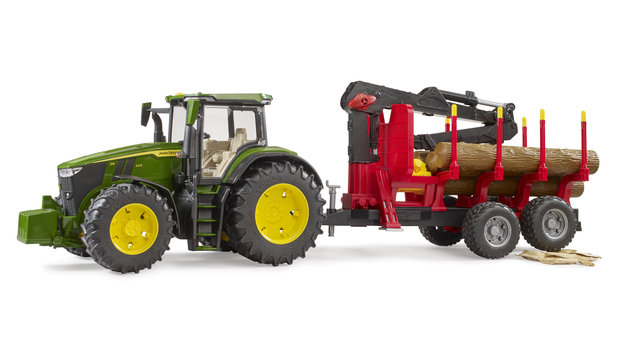 Tractor Bruder John Deere 7R 350 cu remorcă și grinzi