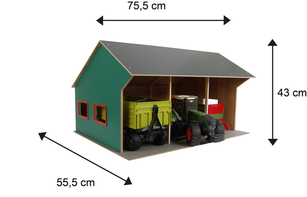 Kids Globe Farming Holzgarage 55,5x75,5x43cm 1:16 für 3 Traktoren in Schachtel