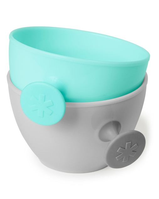 Misky s vrchnákom a držiakom Easy Grab Grey,Teal 2 x 240ml, 3m+