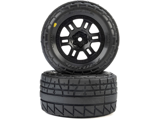 Roată Pro-Line 1:16 cu anvelope Menace, disc Split Six negru 12mm (2): Arrma Mini Kraton