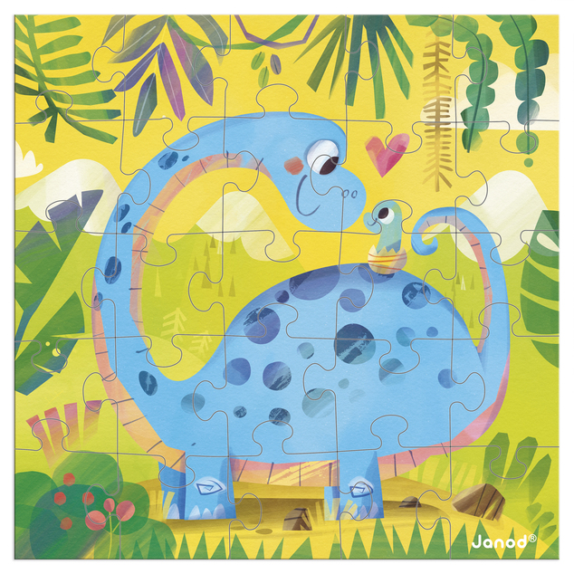 Janod Blahoželanie k narodeninám s puzzle Mama a baby Dinosaurus
