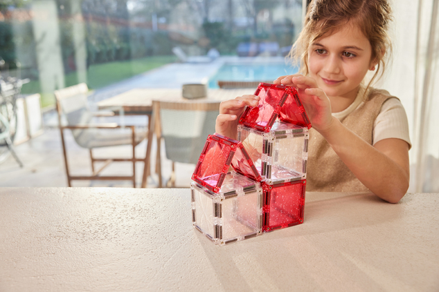 Cleverclixx Magnetická stavebnice Glitter Tiles Pack Transparent - růžová – 16 ks