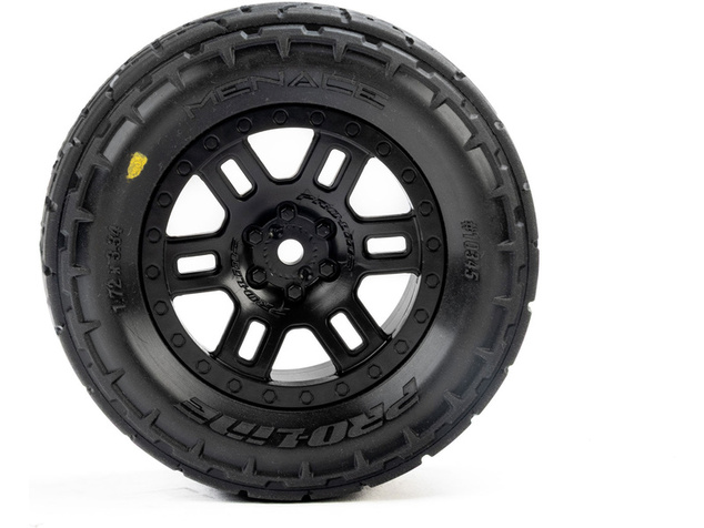Roată Pro-Line 1:16 cu anvelope Menace, disc Split Six negru 12mm (2): Arrma Mini Kraton