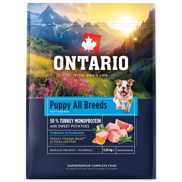 Krmivo Ontario Puppy All Breeds Monoprotein Turkey &amp; Sweet Potatoes 2,25kg