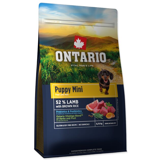 Krmivo Ontario Puppy Mini Lamb &amp; Brown Rice 0,75kg