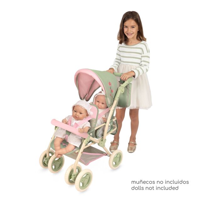 DeCuevas 90368 Passeggino pieghevole per bambole gemelle con borsa Botanic 2026 – 72 cm