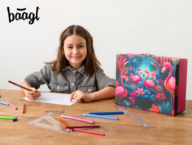 BAAGL Valigetta scolastica pieghevole Plameniaky con dettagli in metallo