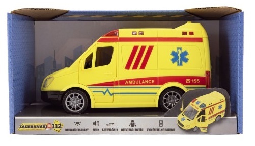 Auto ambulancia plast na zotrvačník na batérie so zvukom so svetlom