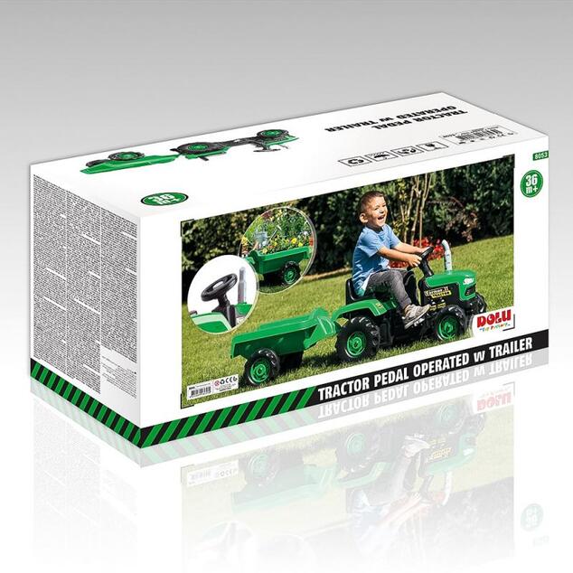 Dolu Detský traktor šliapací s vlečkou, zelený