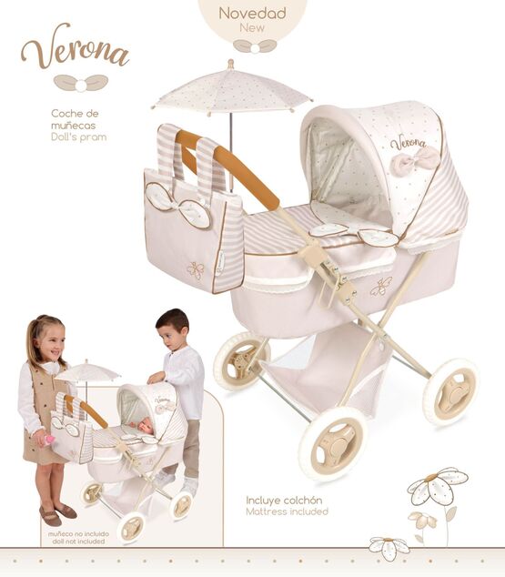 DeCuevas 85078 Klappbarer Puppenwagen mit Sonnenschirm und Tasche Verona 2024 - 60 cm