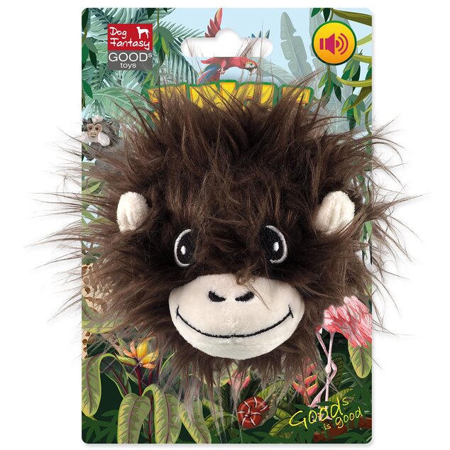 Hračka Dog Fantasy Jungle hlava opičia pískacia tmavo hnedá 12cm