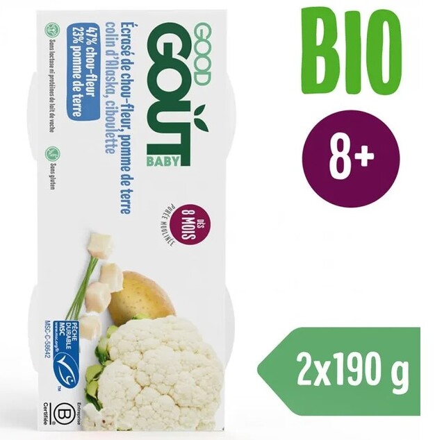 2x GOOD GOUT BIO Treska pestrá s karfiolom a zemiačiky 190 g