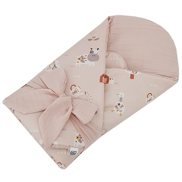 EKO Zavinovačka mušelínová s kokosovou vyberateľnou vložkou My farm Muselin Powder pink 75
