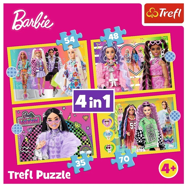 Trefl Puzzle 4 in 1 – Happy Barbie World / Mattel, Barbie