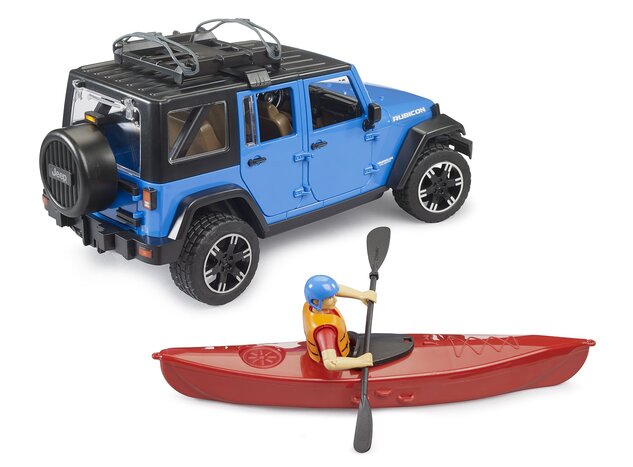Bruder 2529 Jeep Wrangler Rubicon con kayak e figura