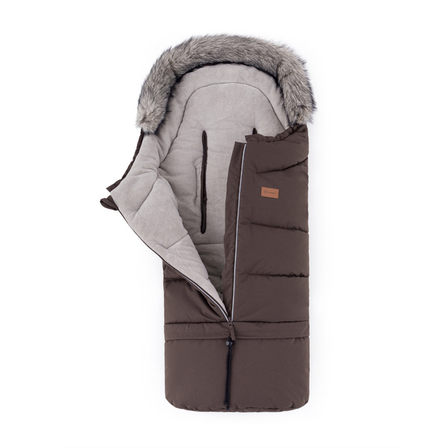 PETITE&amp;MARS Ensemble de sac d'hiver Arctic 4 en 1 + gants pour poussette Furry Rich Brown