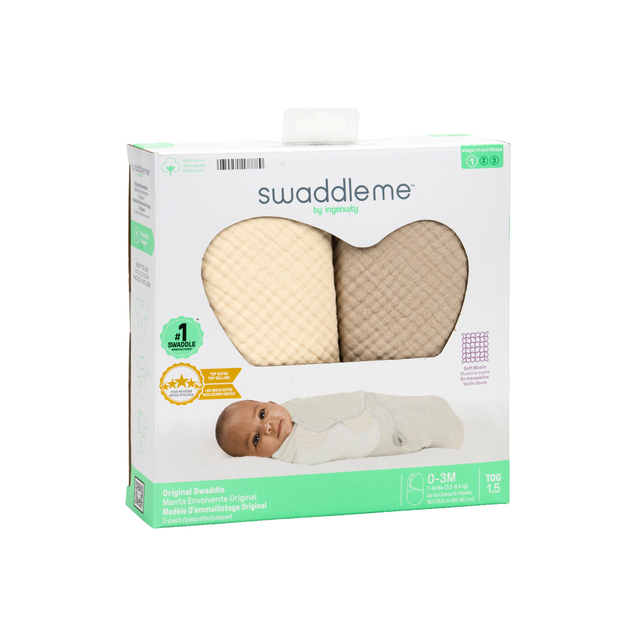 INGENUITY Zavinovač SwaddleMe™ Uliatka muslin 1 TOG 0-3m Cream/Cashew, 2 kom
