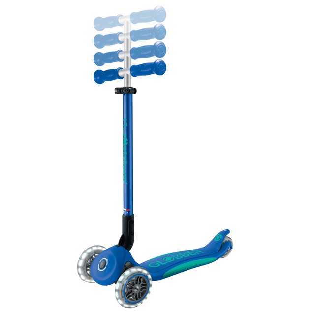 Globber Kinder-Klapproller – Primo Folding Plus Lights V2 Marineblau/Smaragdgrün
