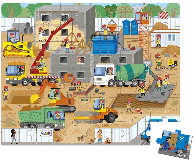 Janod Puzzle v kufríku Na stavbe 36 ks