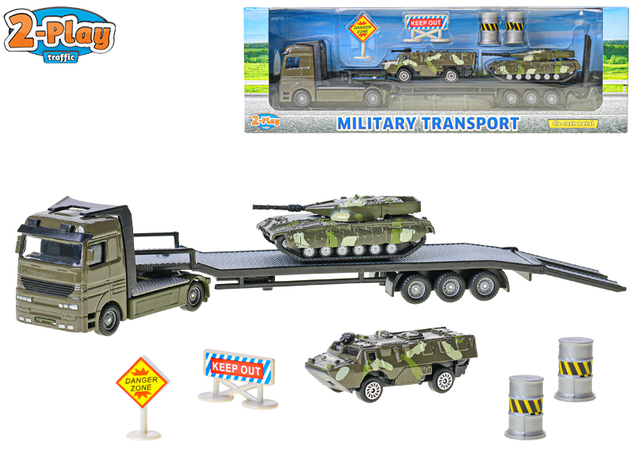 2-Play Traffic vojenský transporter 25cm kov s obrnenými vozidlami voľný chod