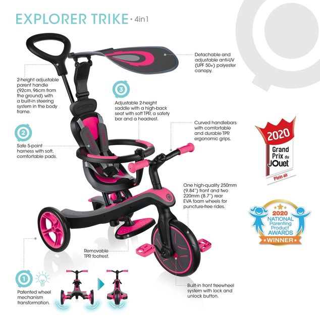Globber Kinder-Dreirad 4in1 - Fuchsia Pink