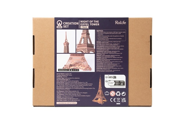 RoboTime 3D dřevěné puzzle Rolife Eiffelova věž Night Shining
