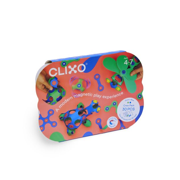 CLIXO Crew Blue &amp; Green - magnetická stavebnica 30 kusov