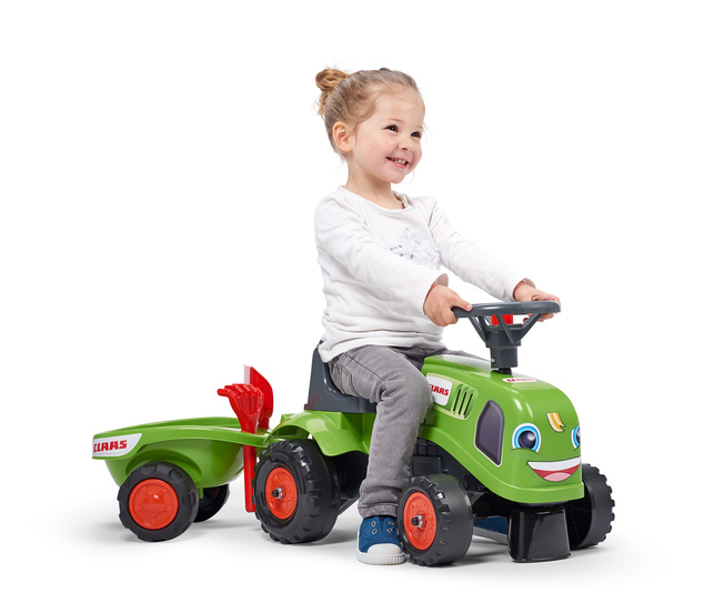 Falk Odrážadlo 212C Baby Claas s vlečkou a lopatkou s hrabličkami