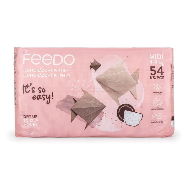 FEEDO Plienky jednorázové MIDI (od 4 do 9 kg), 216 ks, mesačná zásoba