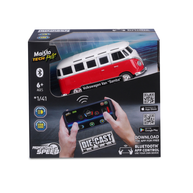 Maisto RC - DIE-CAST METAL so svetlami, Volkswagen Van Samba, 1:41, 2,4 GHz, USB, XTR, Blu