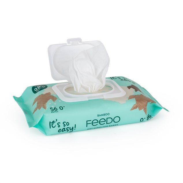 FEEDO Lingettes humides en bambou biodégradables 56 pcs