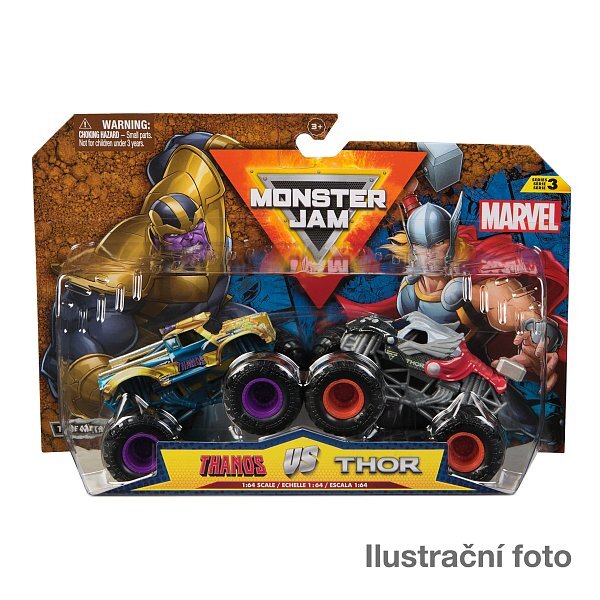 Monster Jam - zberateľský kovový model auta Monster Truck, Marvel, set 2 modelov, assort,